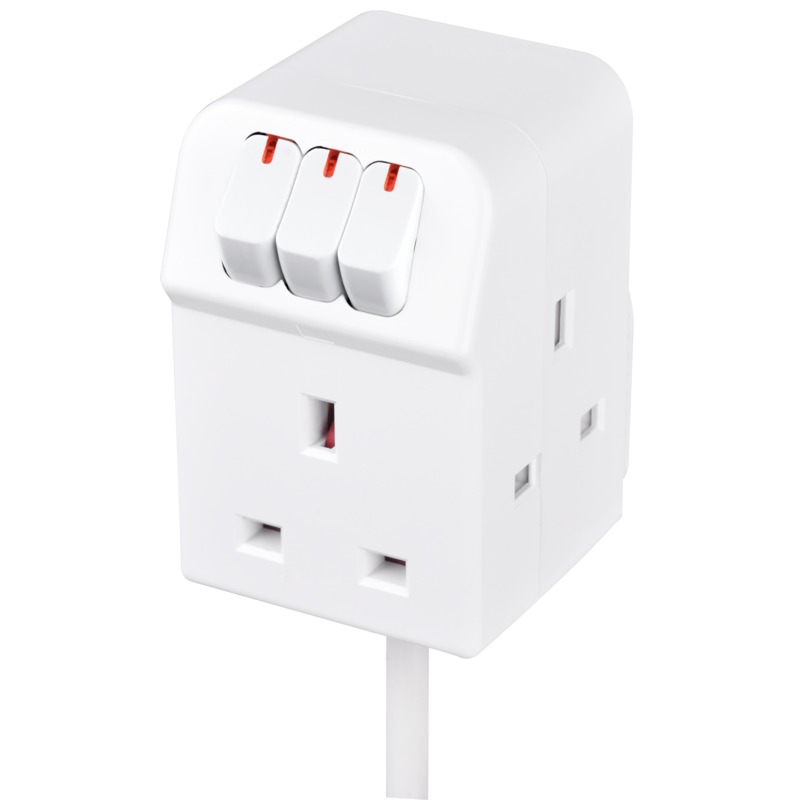 3 Scoket 2 meter extension with individual button LED