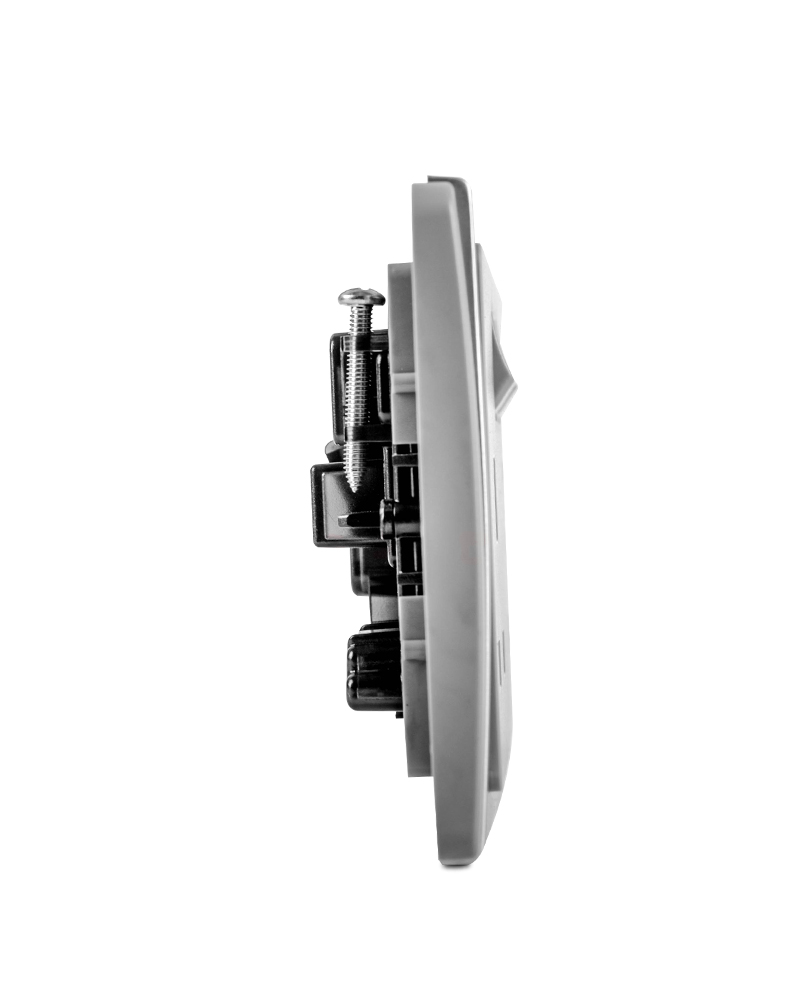 Neo 3 Pin Flat Duplex Switched Socket Silver grey side