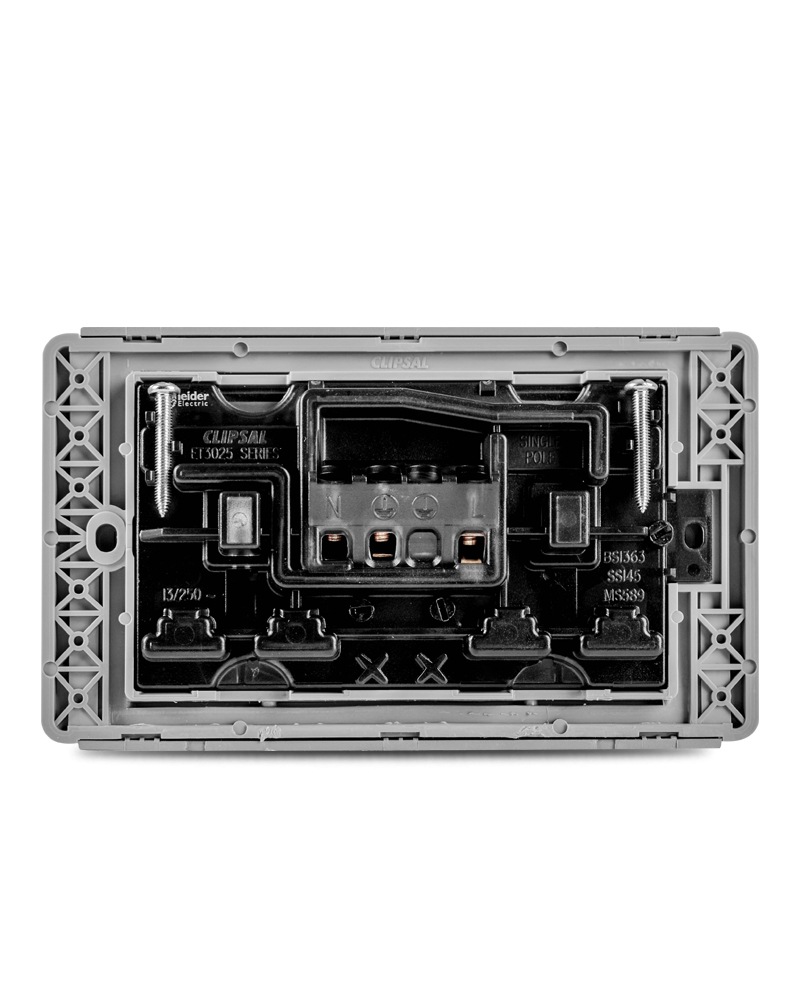 Neo 3 Pin Flat Duplex Switched Socket silver grey back