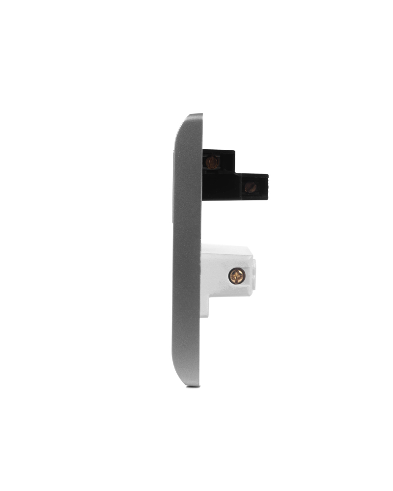 Pieno 2 Pin Switched Socket silver Grey side specs
